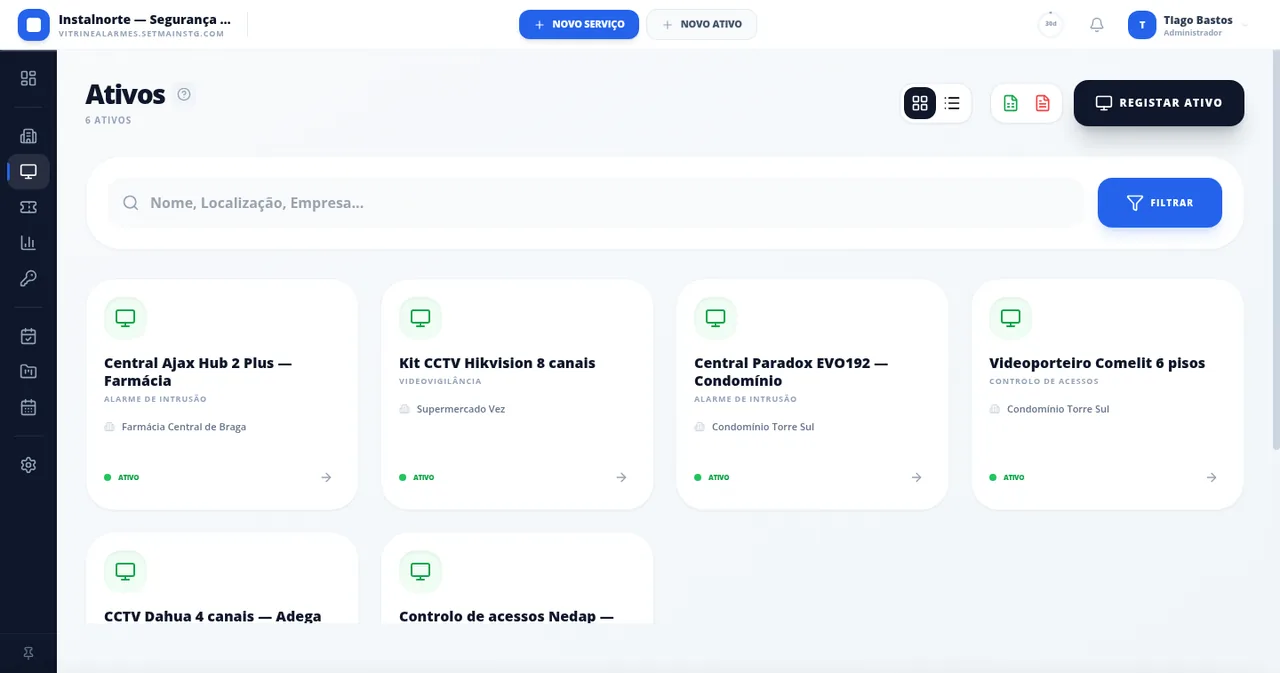 Lista do parque instalado por cliente no Setmain